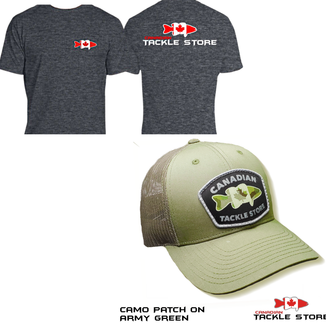 Canadian Tackle Store Cap and T-Shirt Bundle Grey + Camo Patch Army Green / Large